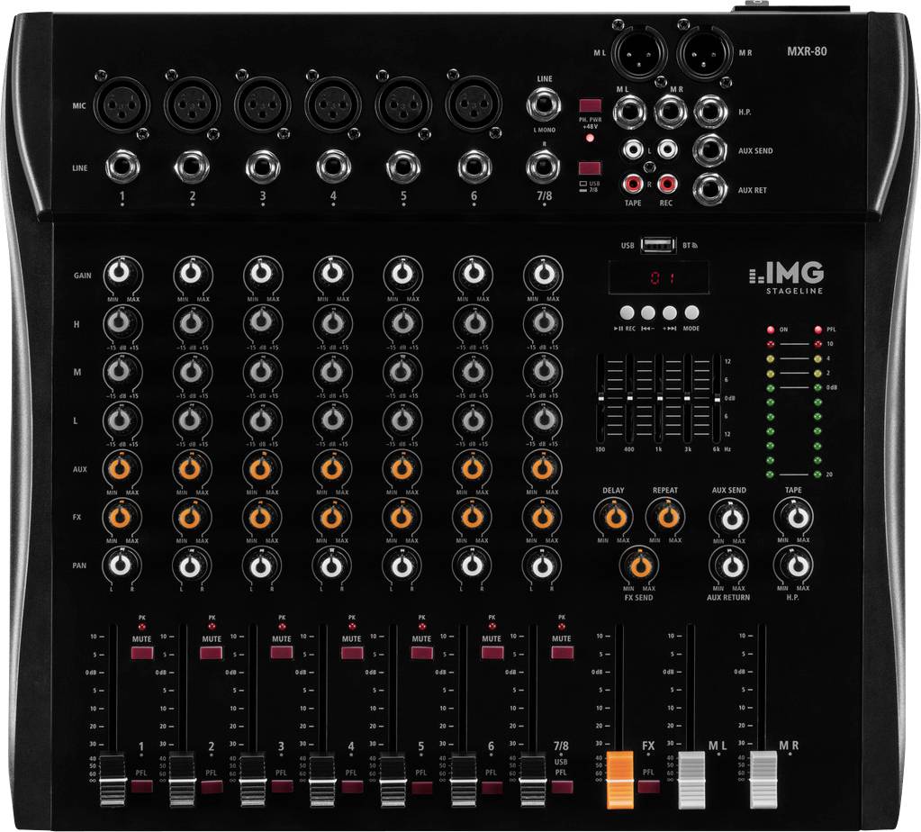IMG Stageline MXR-80 Konsolen-Mischpult Anzahl Kanäle:8 Bluetooth, USB-Anschluss