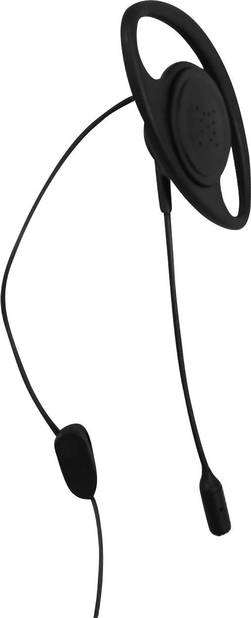 Kopfhörer mit Mikrofon an einem dünnen Kabel, geeignet für Freisprechkommunikation und Audiowiedergabe.