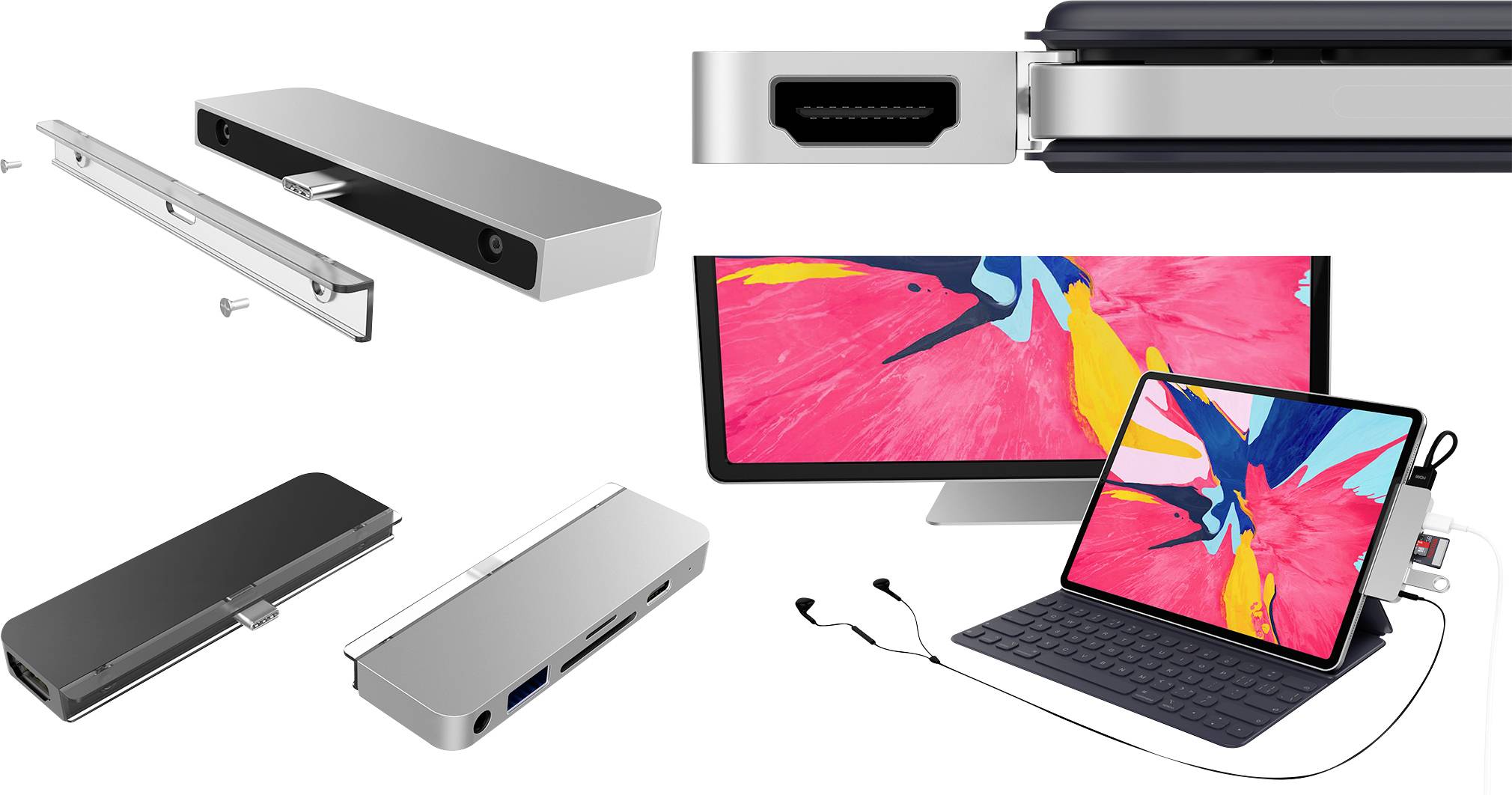 HYPER HD319B-GRAY USB-C® Dockingstation HyperDrive 6-in-1 USB-C Hub for iPad Pro/Air Passend für Ma