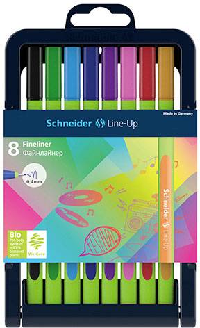 Schneider 191098 K-Box 8x FL Line-Up 0,4 Fineliner Schwarz, Grün, Blau, Violett, Pink, Rot, Orange