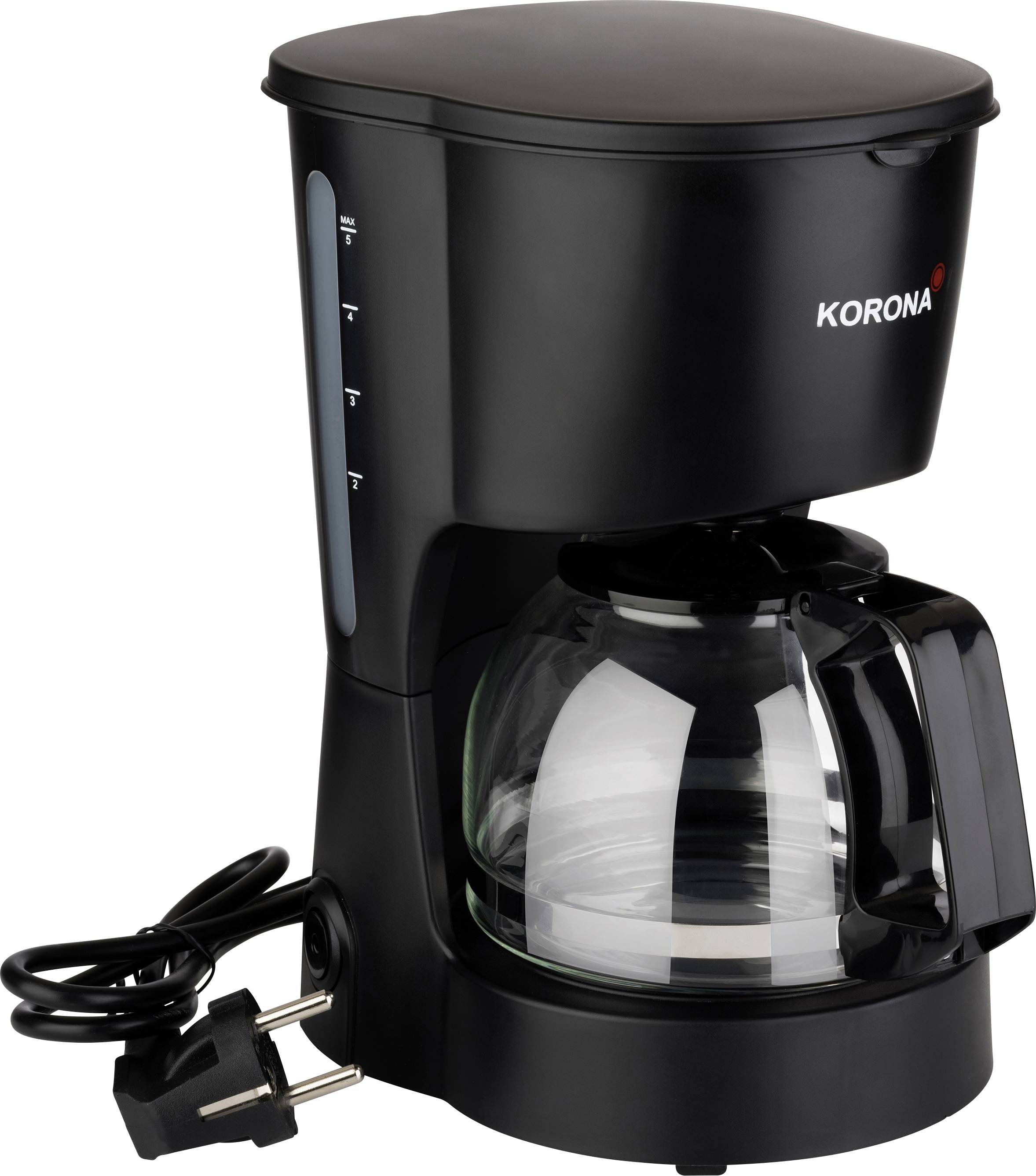 Korona Kaffeemaschine Schwarz Fassungsvermögen Tassen=5 Warmhaltefunktion, Glaskanne