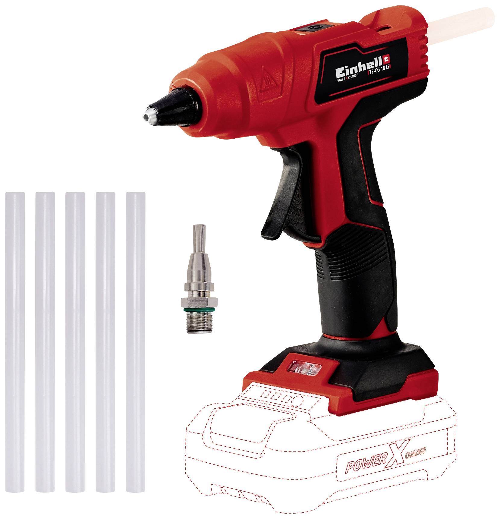 Einhell Power X-Change TE-CG 18 Li - Solo Akku Heißklebepistole mit Zubehör 11mm 1St.