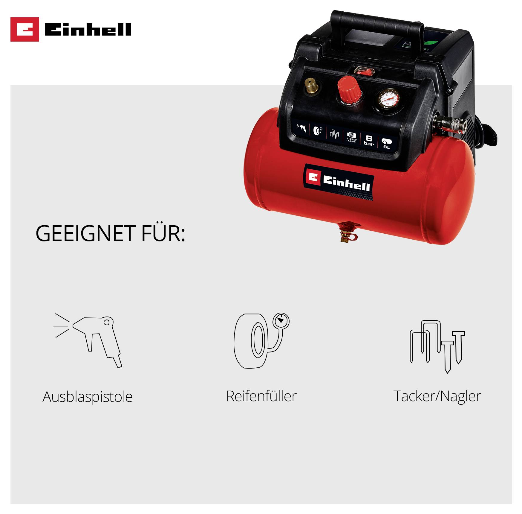 Einhell Druckluft-Kompressor TC-AC 190/6/8 OF Set 6 l 8 bar