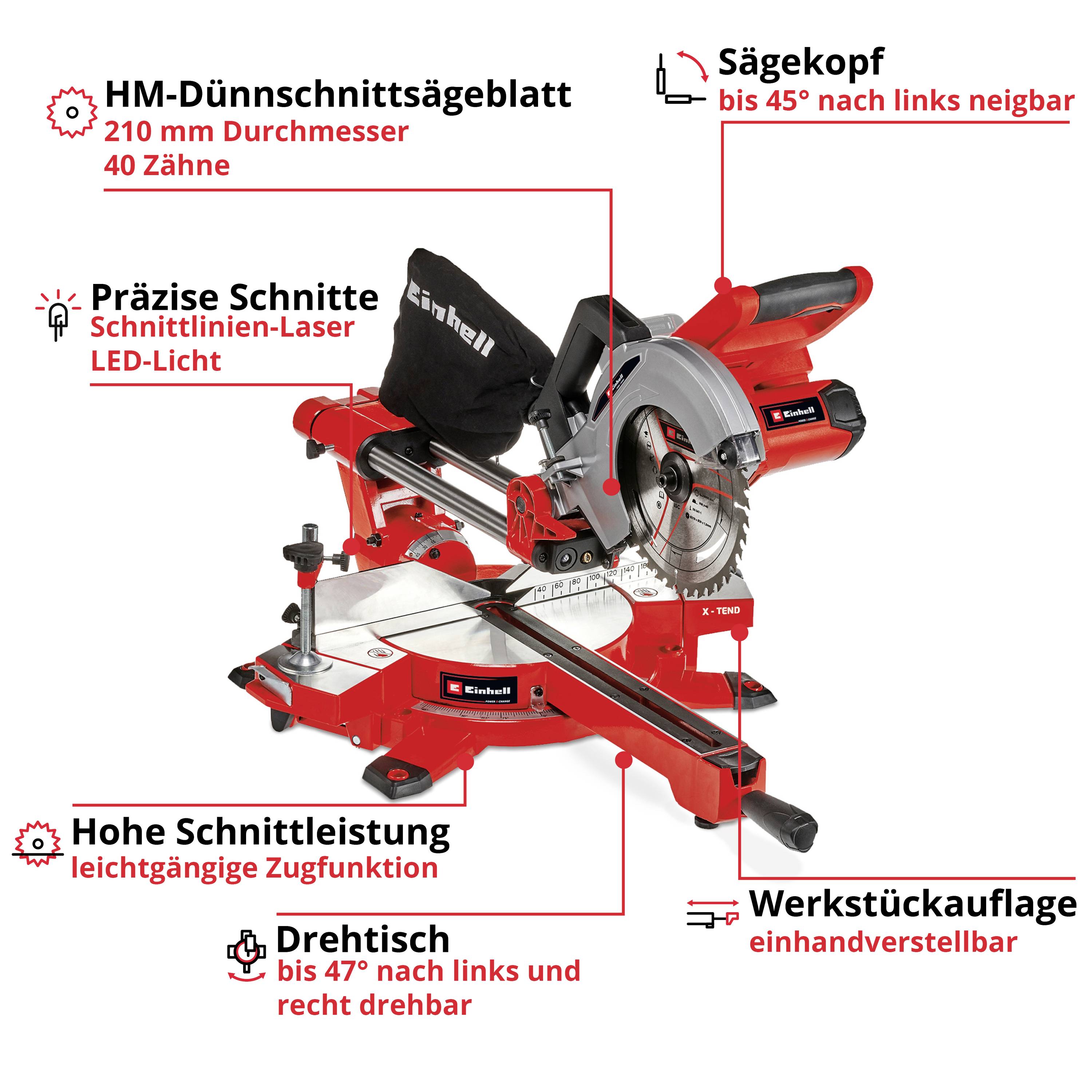 Einhell Power X-Change TE-SM 36/210 Li - Solo Zug-Kapp- und Gehrungssäge