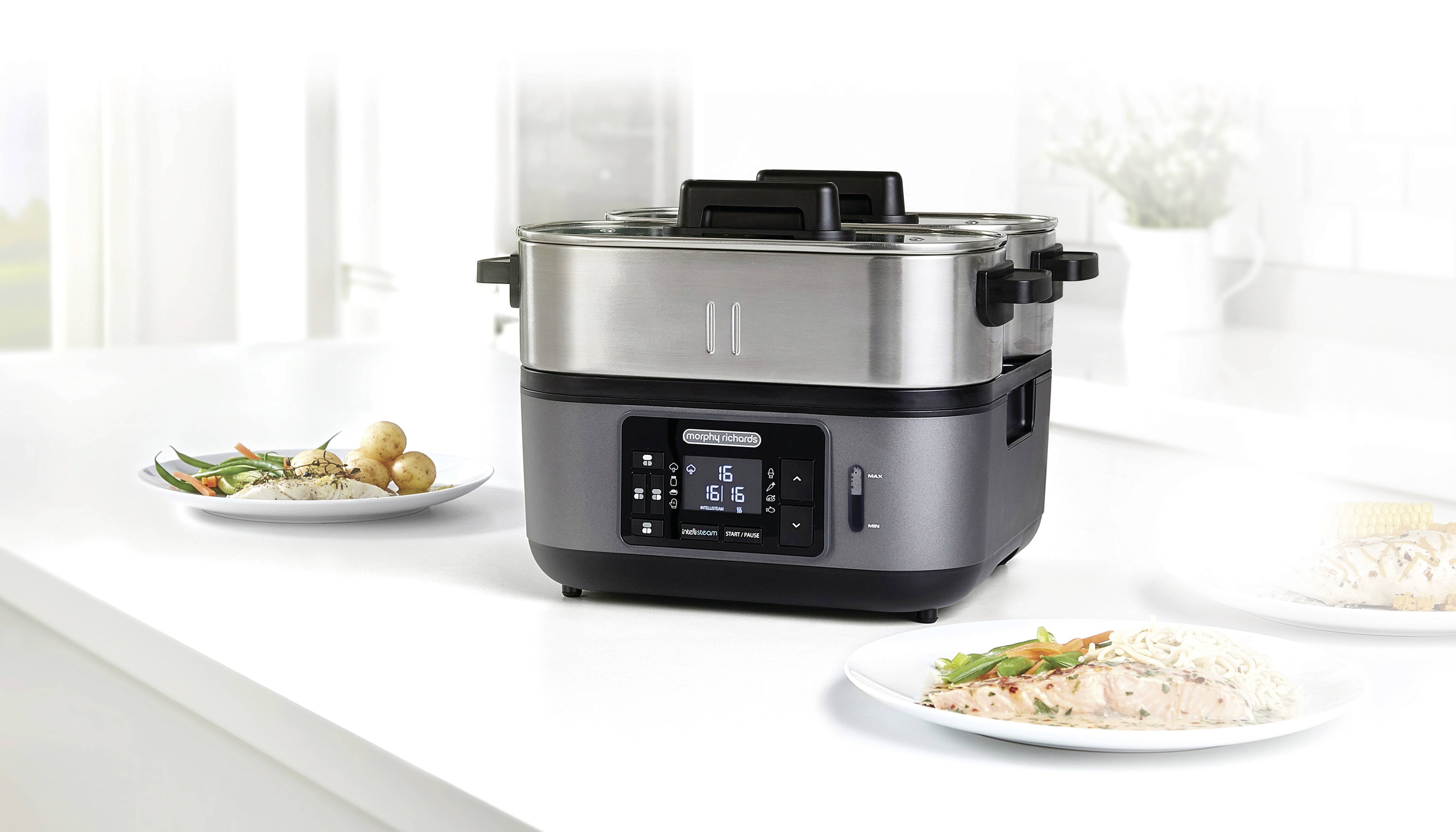 Morphy Richards IntelliSteam Dampfgarer Edelstahl, Schwarz