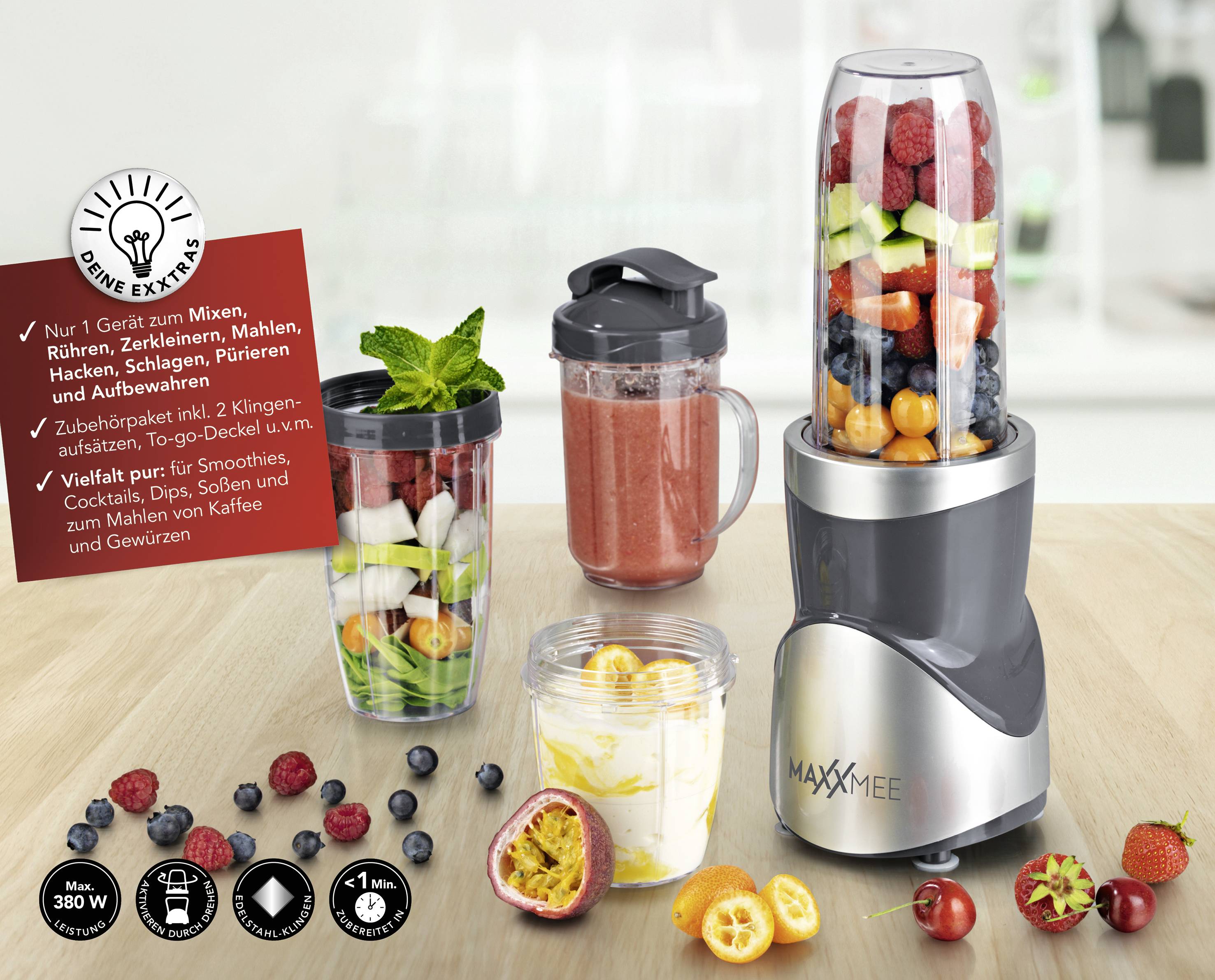 Maxxmee Smoothie-Maker 380W Grau, Silber