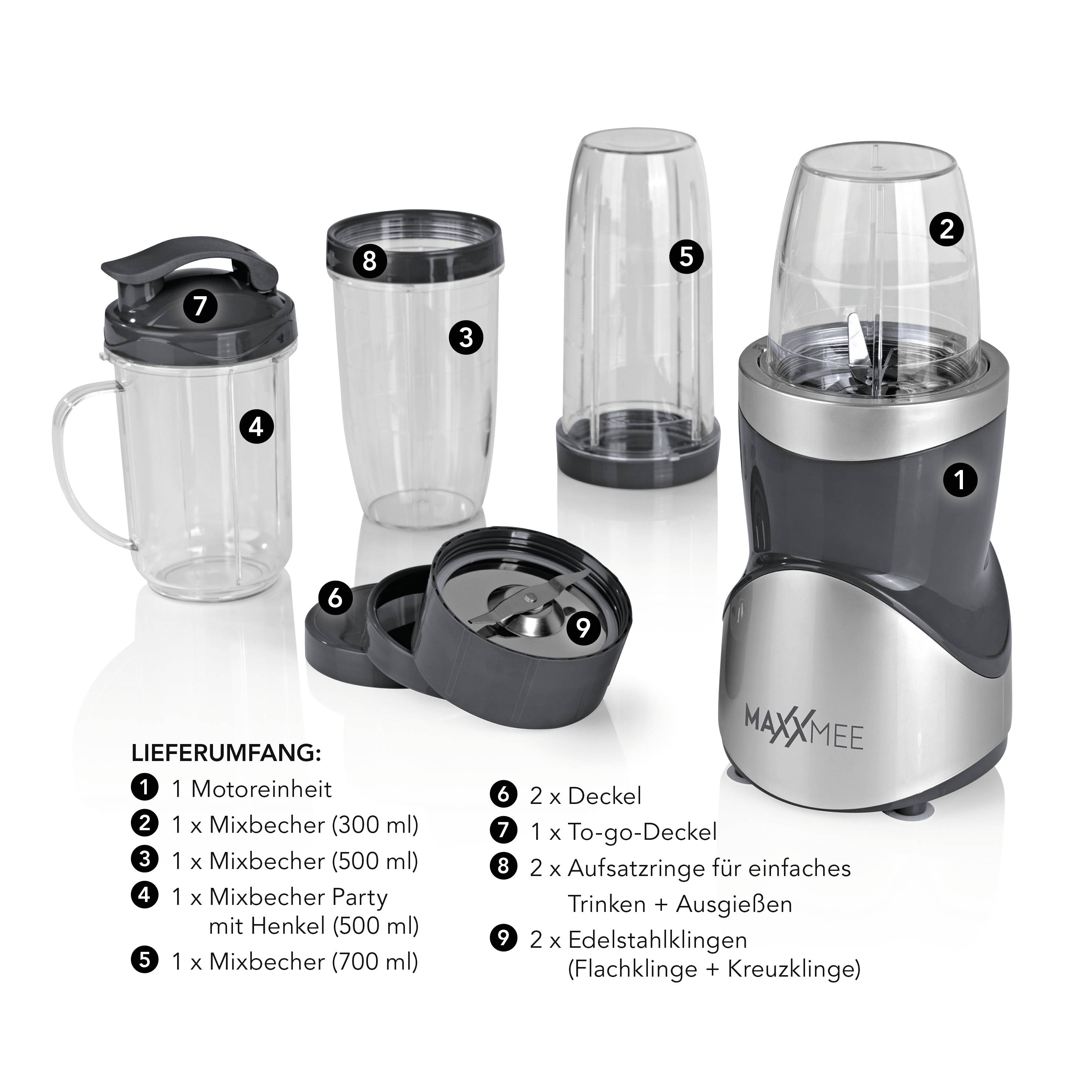 Maxxmee Smoothie-Maker 380W Grau, Silber