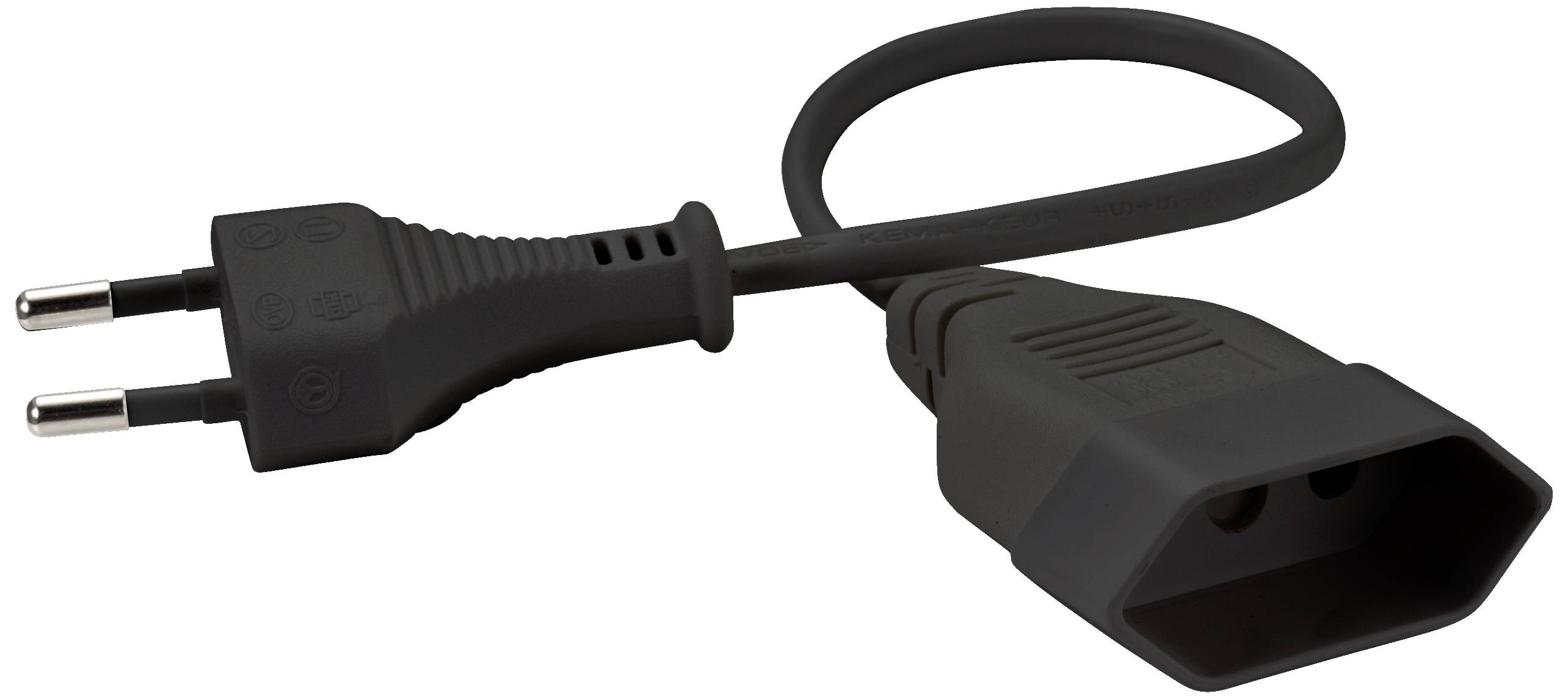 Sygonix SY-5044230 Strom Verlängerungskabel Schwarz 0.20m H03VVH2-F 2X 0,75mm²