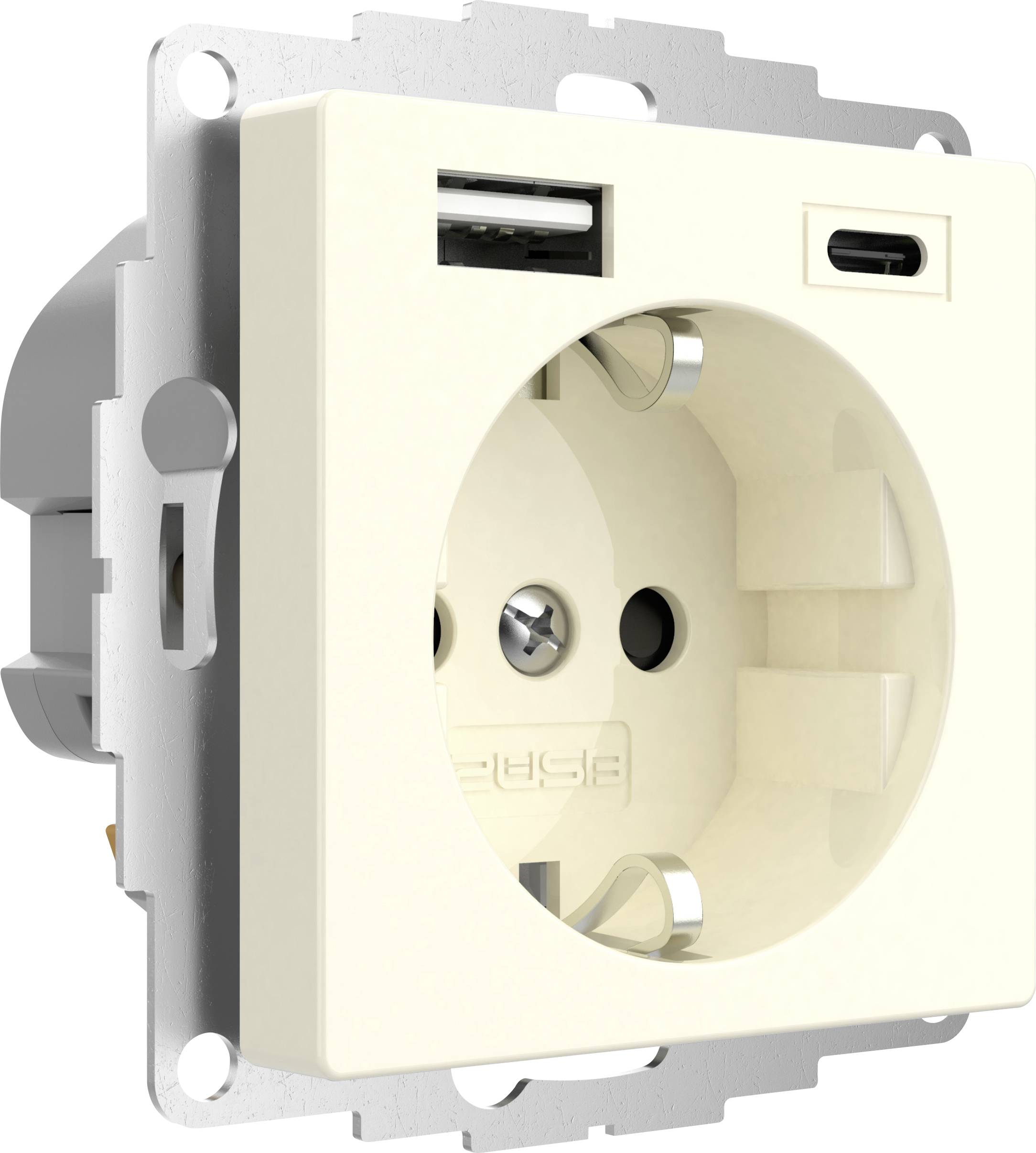 2USB 2U-449535 Schutzkontakt-Steckdose mit USB-Ladeausgang, erhöhter Berührungsschutz, VDE IP20 Creme-Weiß