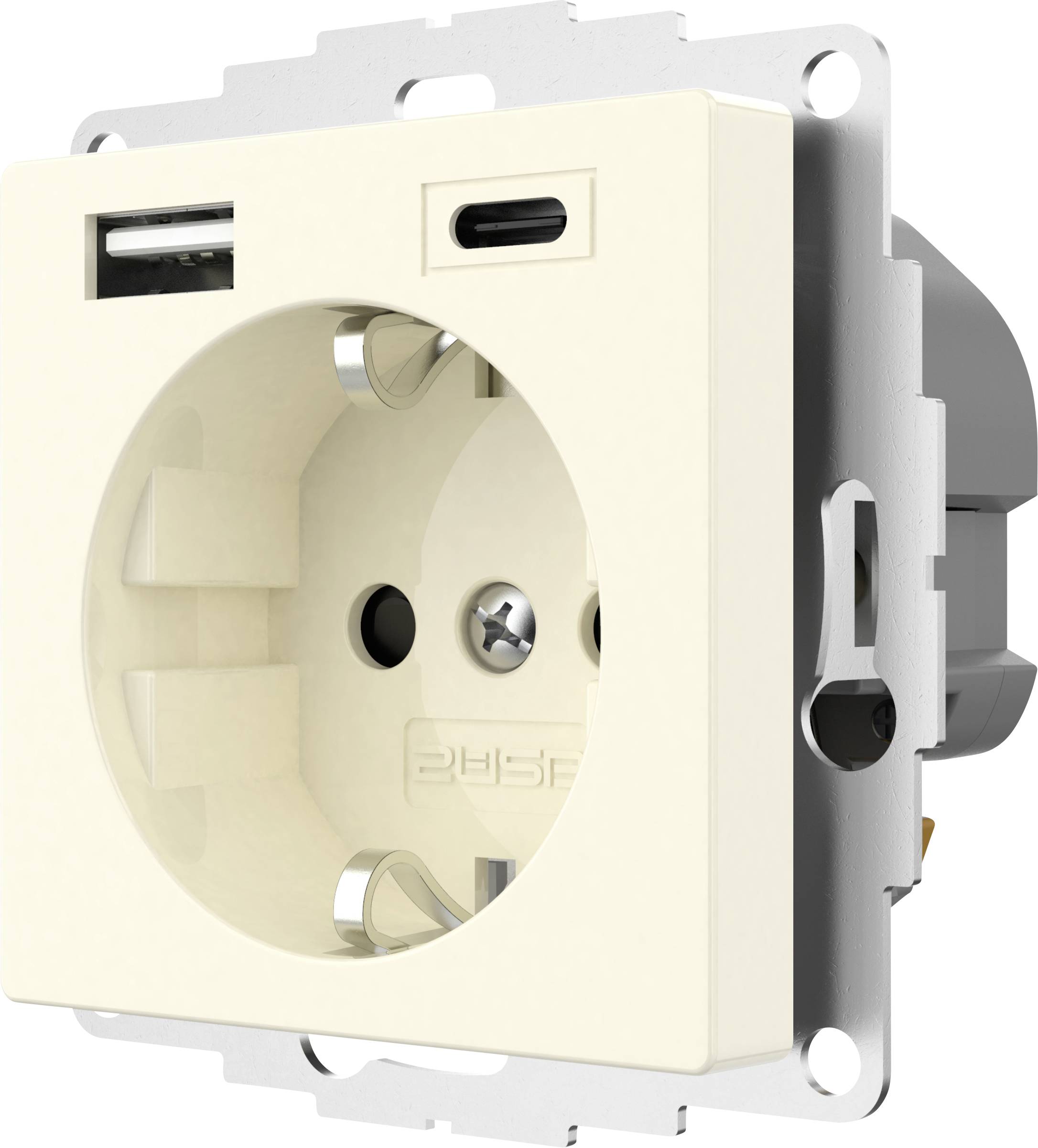 2USB 2U-449535 Schutzkontakt-Steckdose mit USB-Ladeausgang, erhöhter Berührungsschutz, VDE IP20 Creme-Weiß
