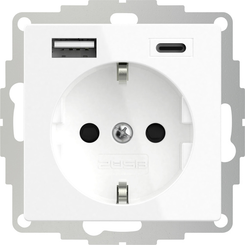2USB 2U-449528 Schutzkontakt-Steckdose mit USB-Ladeausgang, erhöhter Berührungsschutz, VDE IP20 Reinweiß (seidenmatt)