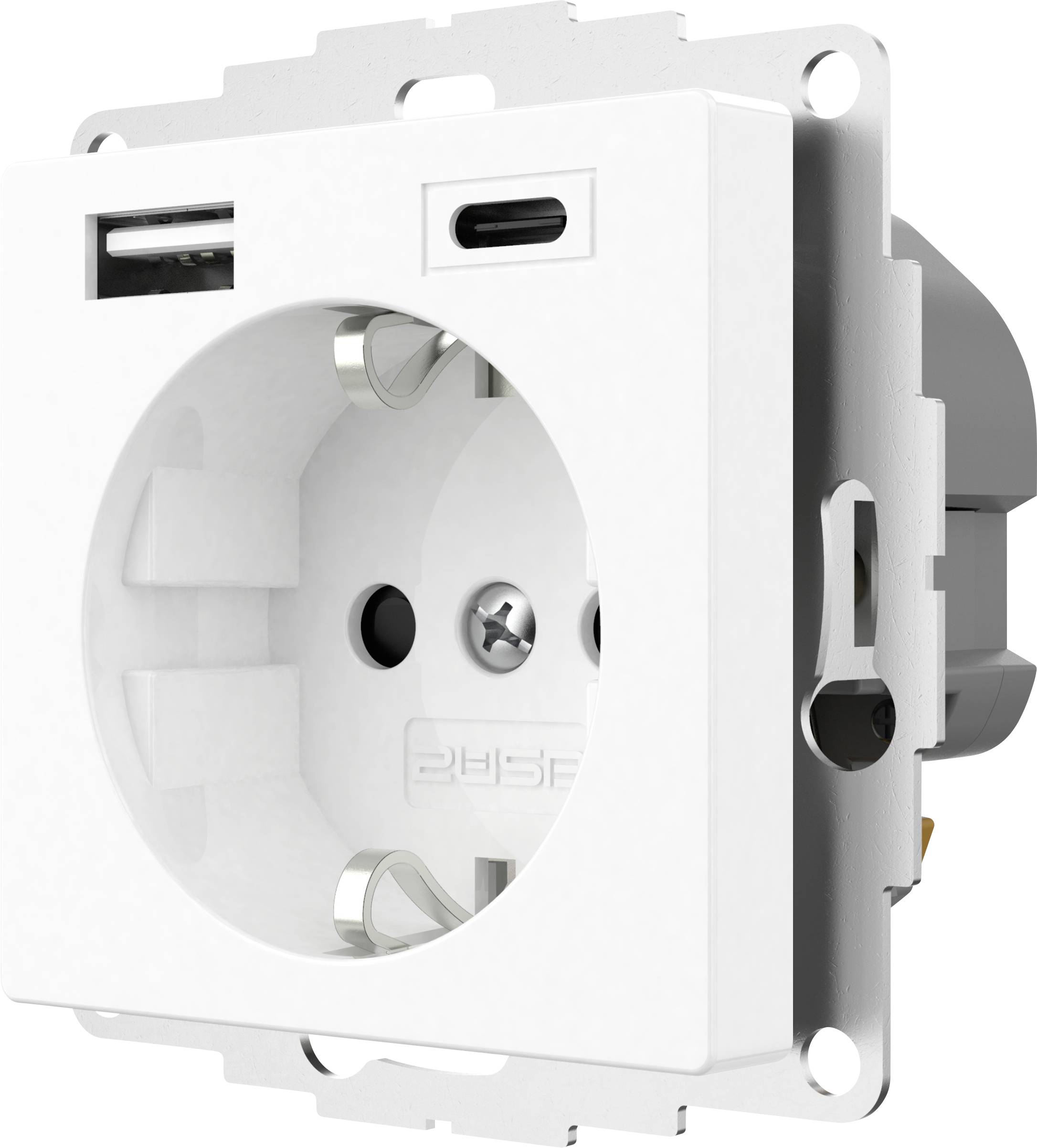2USB 2U-449528 Schutzkontakt-Steckdose mit USB-Ladeausgang, erhöhter Berührungsschutz, VDE IP20 Reinweiß (seidenmatt)