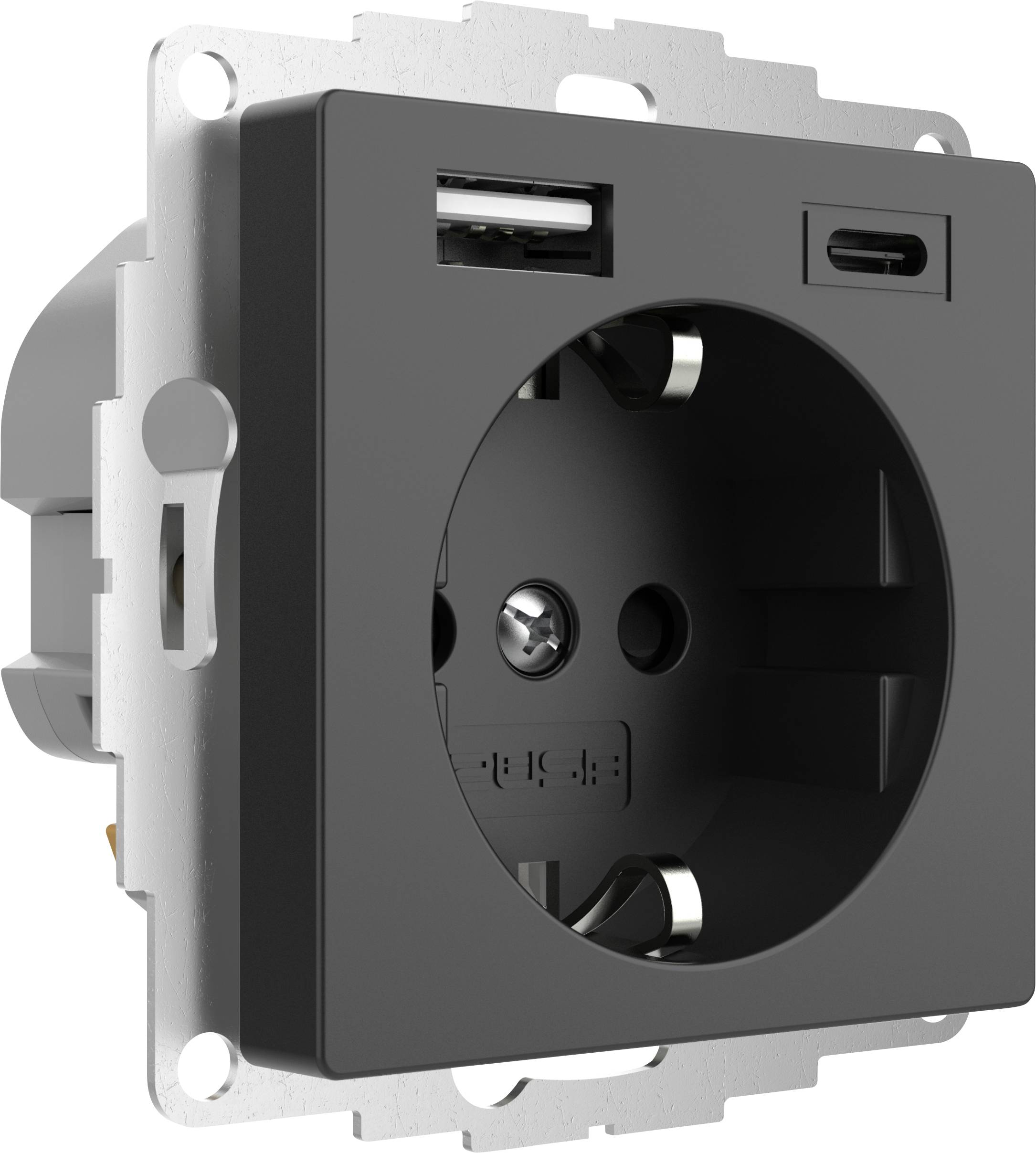 2USB 2U-449542 Schutzkontakt-Steckdose mit USB-Ladeausgang, erhöhter Berührungsschutz, VDE IP20 Anthrazit