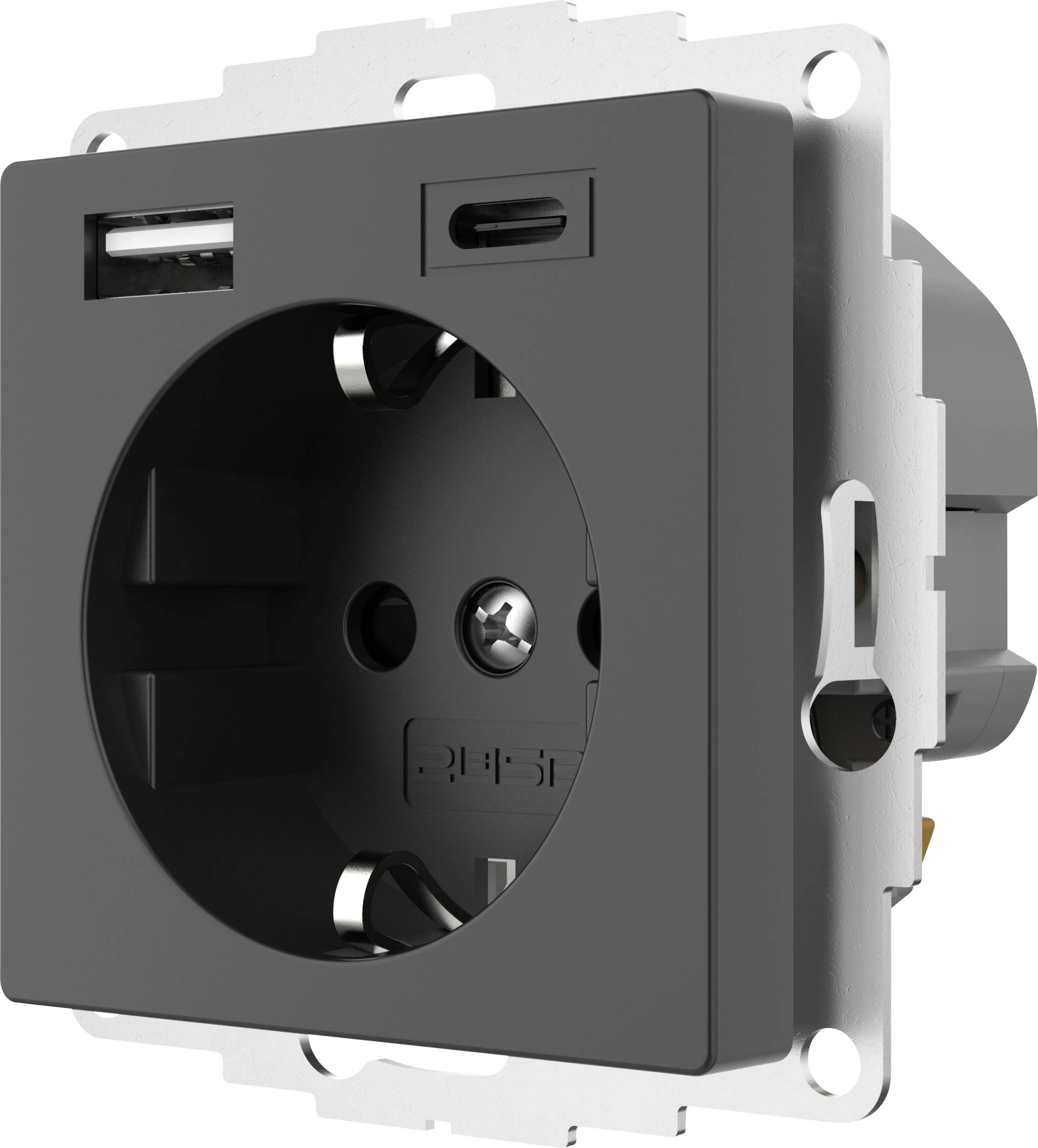 2USB 2U-449542 Schutzkontakt-Steckdose mit USB-Ladeausgang, erhöhter Berührungsschutz, VDE IP20 Anthrazit