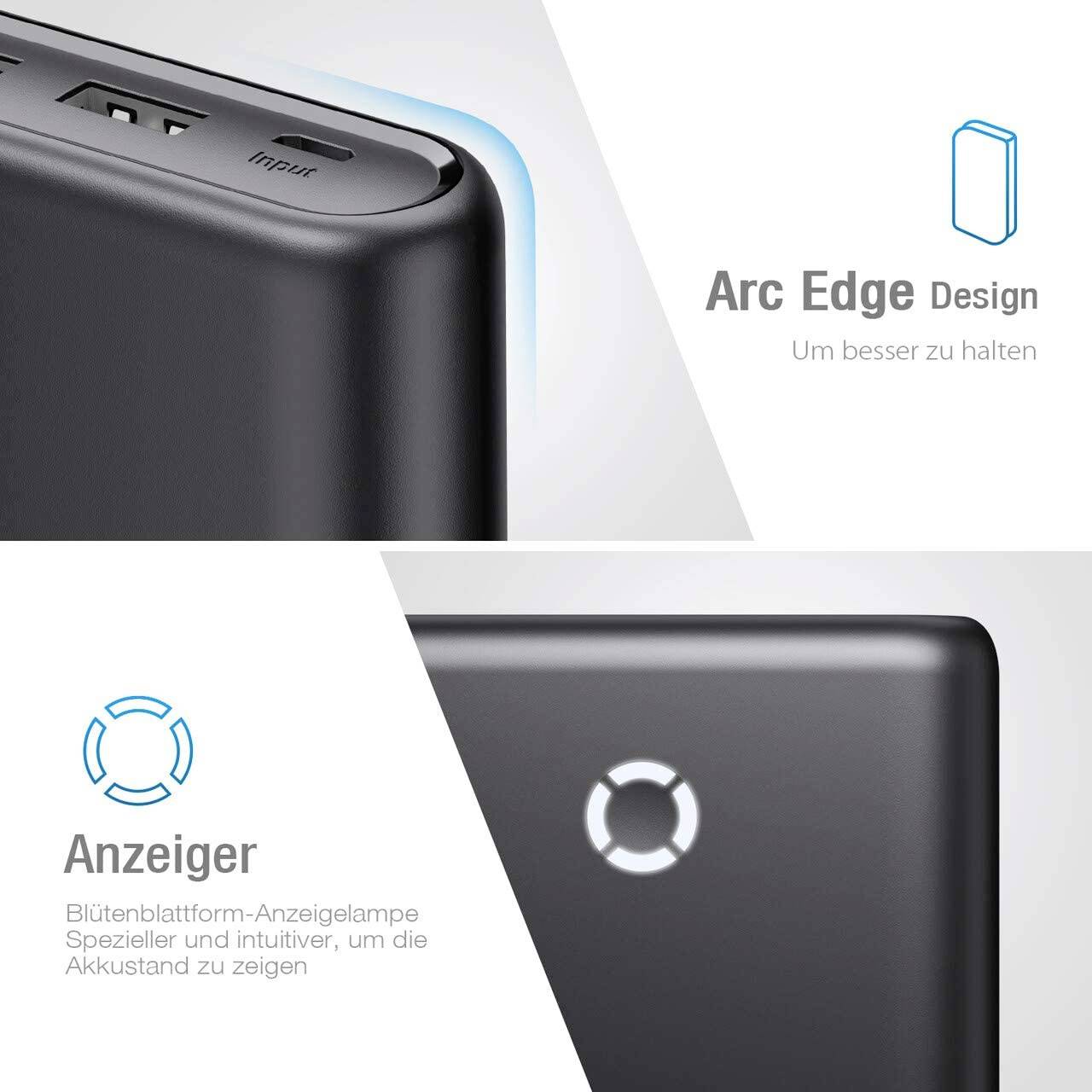 Poweradd EnergyCell Powerbank 15000 mAh Fast Charge Li-Ion Schwarz Statusanzeige