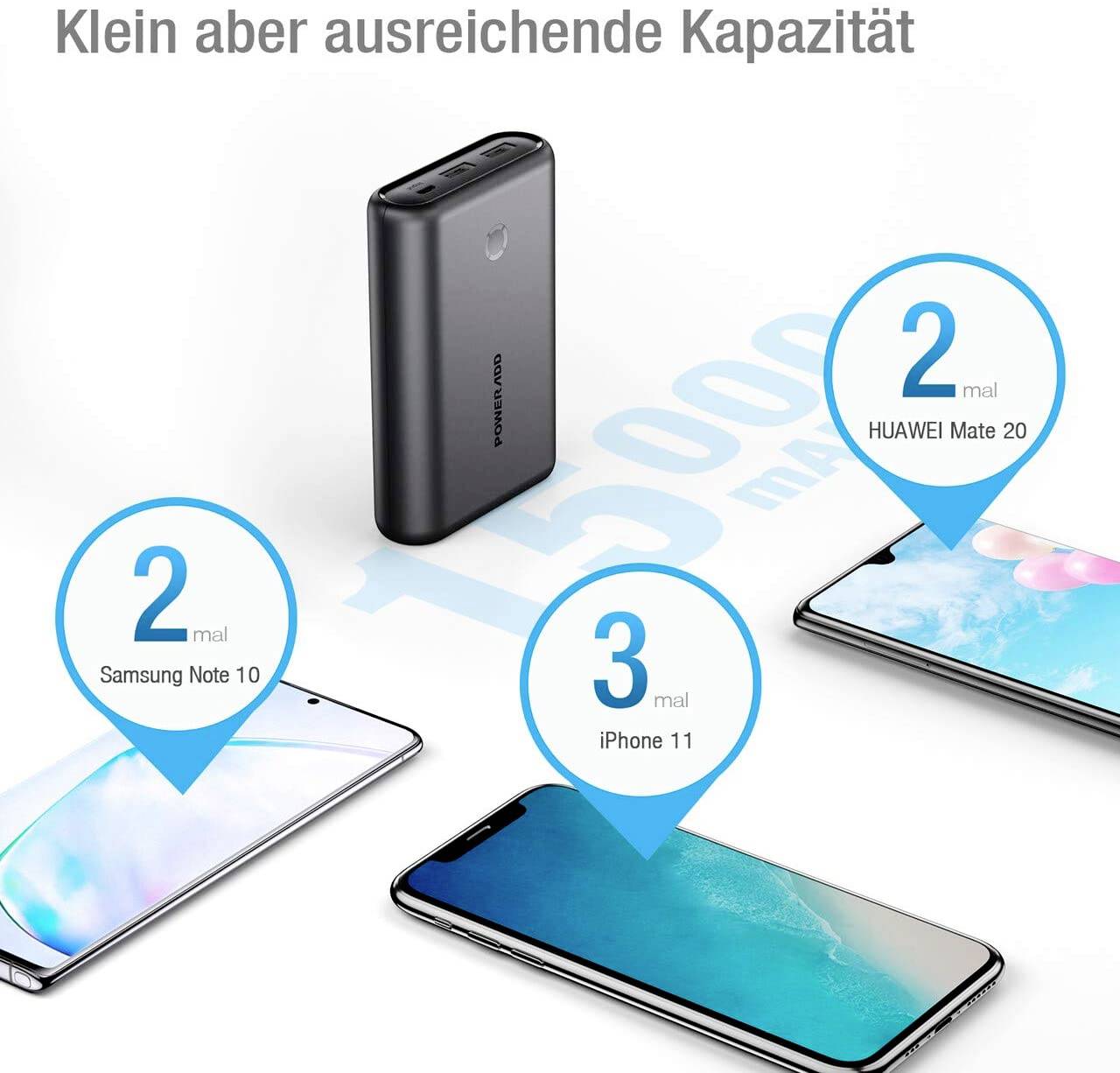 Poweradd EnergyCell Powerbank 15000 mAh Fast Charge Li-Ion Schwarz Statusanzeige