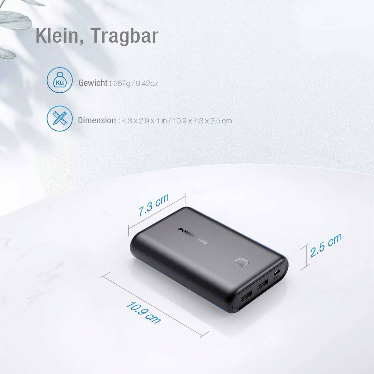 Poweradd EnergyCell Powerbank 15000 mAh Fast Charge Li-Ion Schwarz Statusanzeige