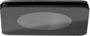 Rechteckige, schwarze LED-Deckenleuchte mit zentralem, runden Lichtemitter, geeignet für moderne Innenräume.