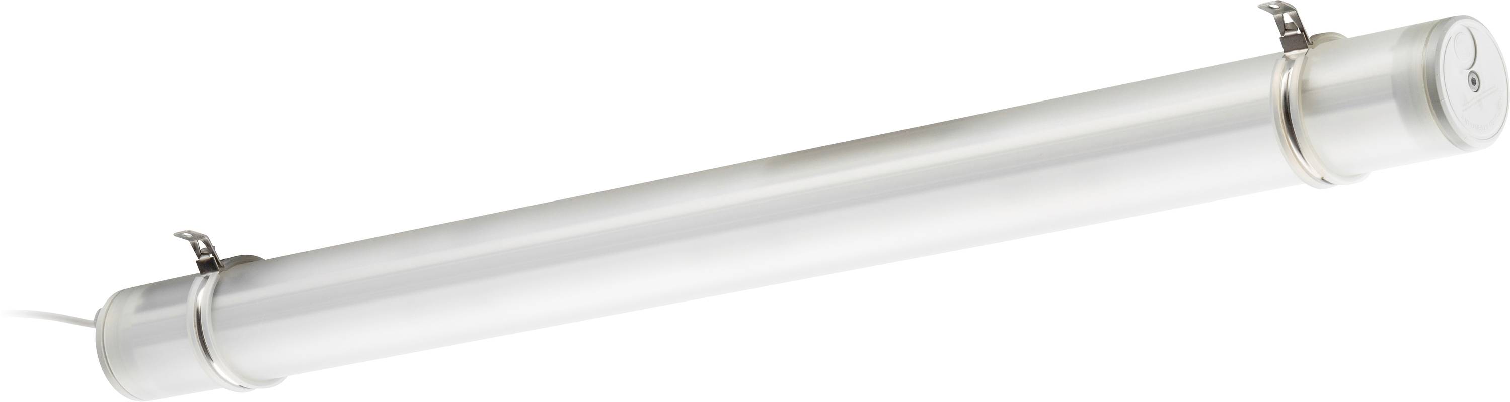 Abgebildet ist eine helle, längliche LED-Leuchte mit Halterungen an beiden Enden, die eine gleichmäßige Ausleuchtung bietet.