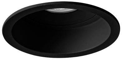 Schwarze, runde Lampenfassung. Innen glatte Oberfläche. Lampeneinsatz ist sichtbar. Dezent und modern gestaltet.