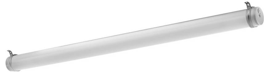 Lange, weiße LED-Leuchte in zylindrischer Form, geeignet für den Einsatz in industriellen oder kommerziellen Umgebungen.