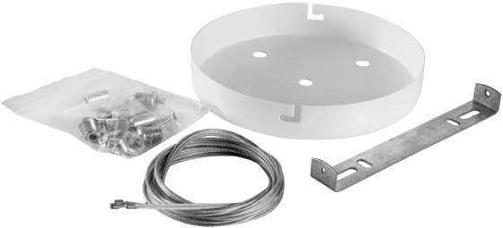 Rundes Montagekit mit Kabel, Befestigungslasche und Schrauben zum Installieren von Hängelampen.