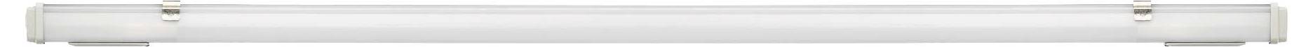 Eine lange, zylindrische Leuchtstoffröhre mit weißem Licht, montiert auf einer Halterung. Sie dient zur Ausleuchtung von Innenräumen.