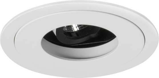 Eine runde, weiße Deckeneinbauleuchte mit verstellbarem schwarzen Inneren. Geeignet für zielgerichtete Beleuchtung.
