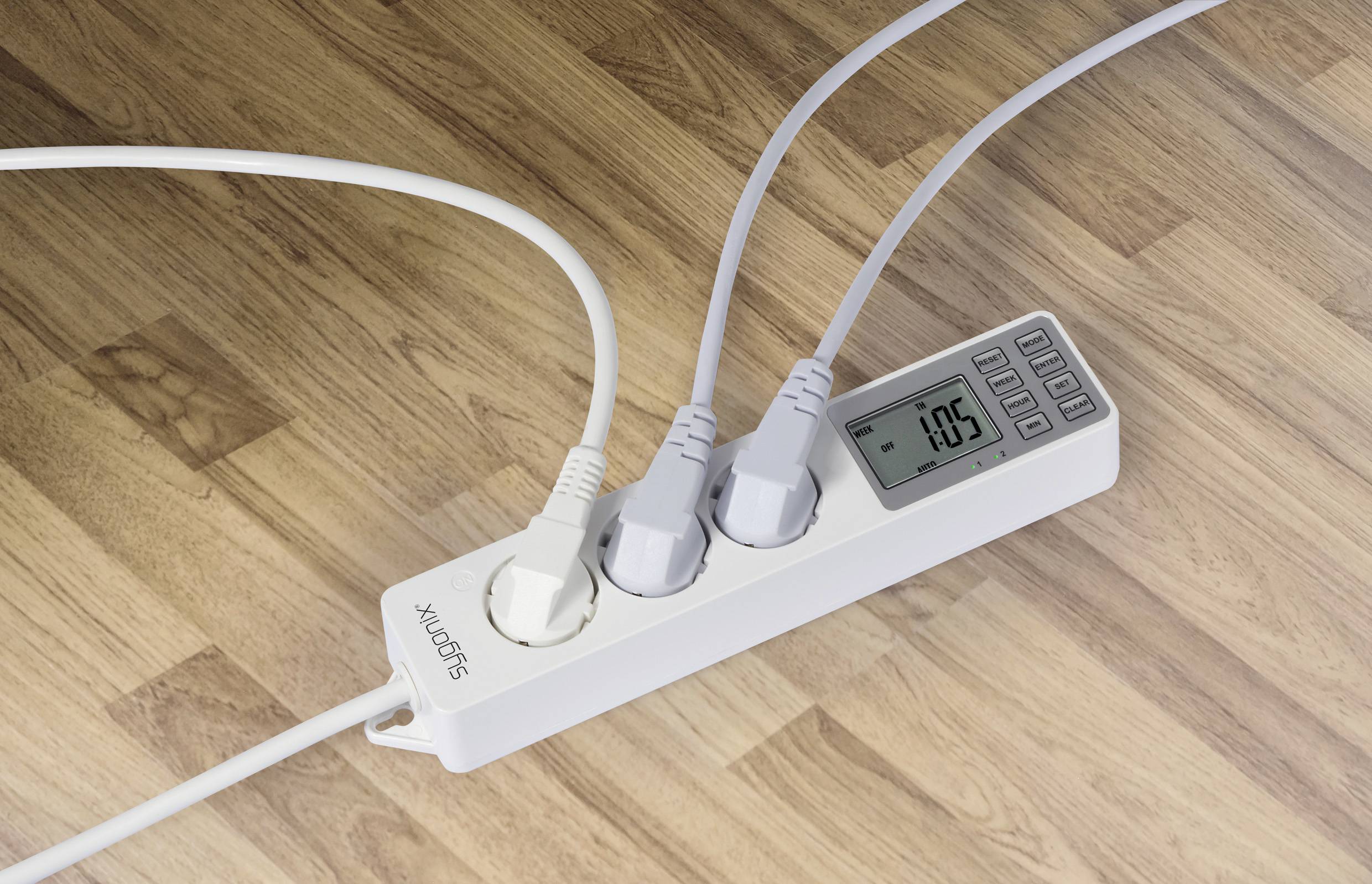 Sygonix SY-4675078 Steckdosenleiste mit Schaltuhr 3fach Weiß Schutzkontakt 1St.