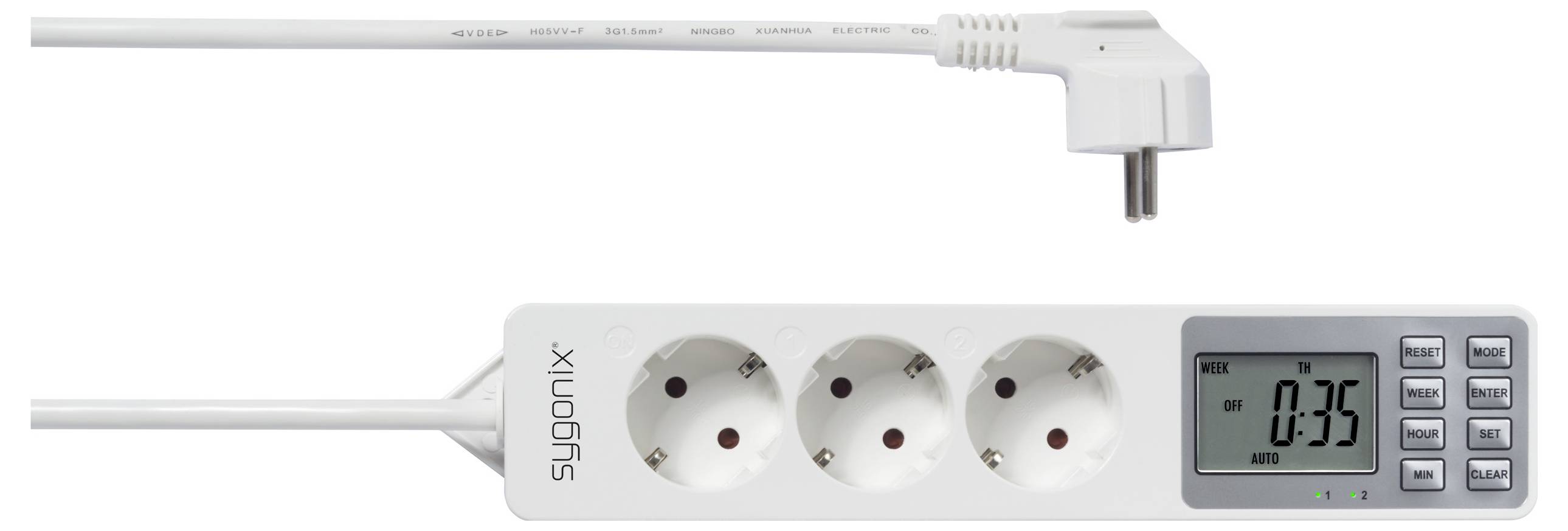 Sygonix SY-4675078 Steckdosenleiste mit Schaltuhr 3fach Weiß Schutzkontakt 1St.