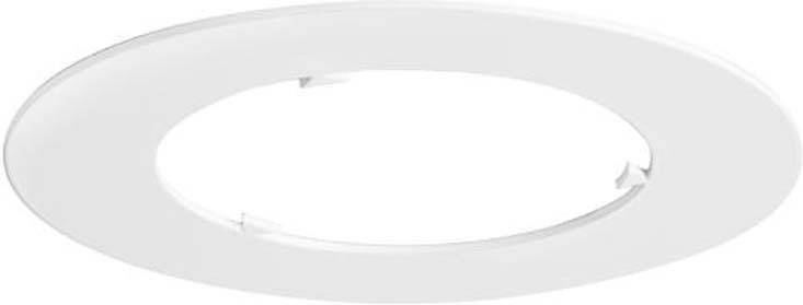 Weiße runde Abdeckung für Deckeneinbauleuchte. Minimalistisches Design mit glatter Oberfläche und zentraler Öffnung für Lichtaustritt.