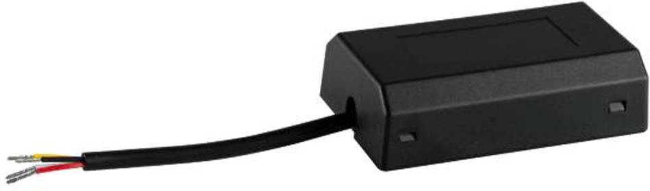 Schwarzer elektronischer Kasten mit herausragendem Kabel, drei Adern sichtbar.