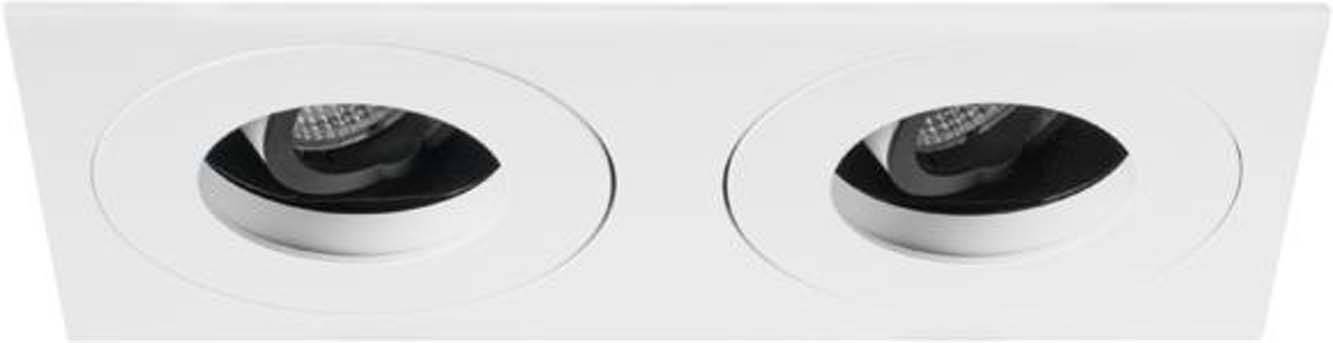 Ein rechteckiger, weißer Deckenstrahler mit zwei runden, schwenkbaren Leuchten zur Innenbeleuchtung.