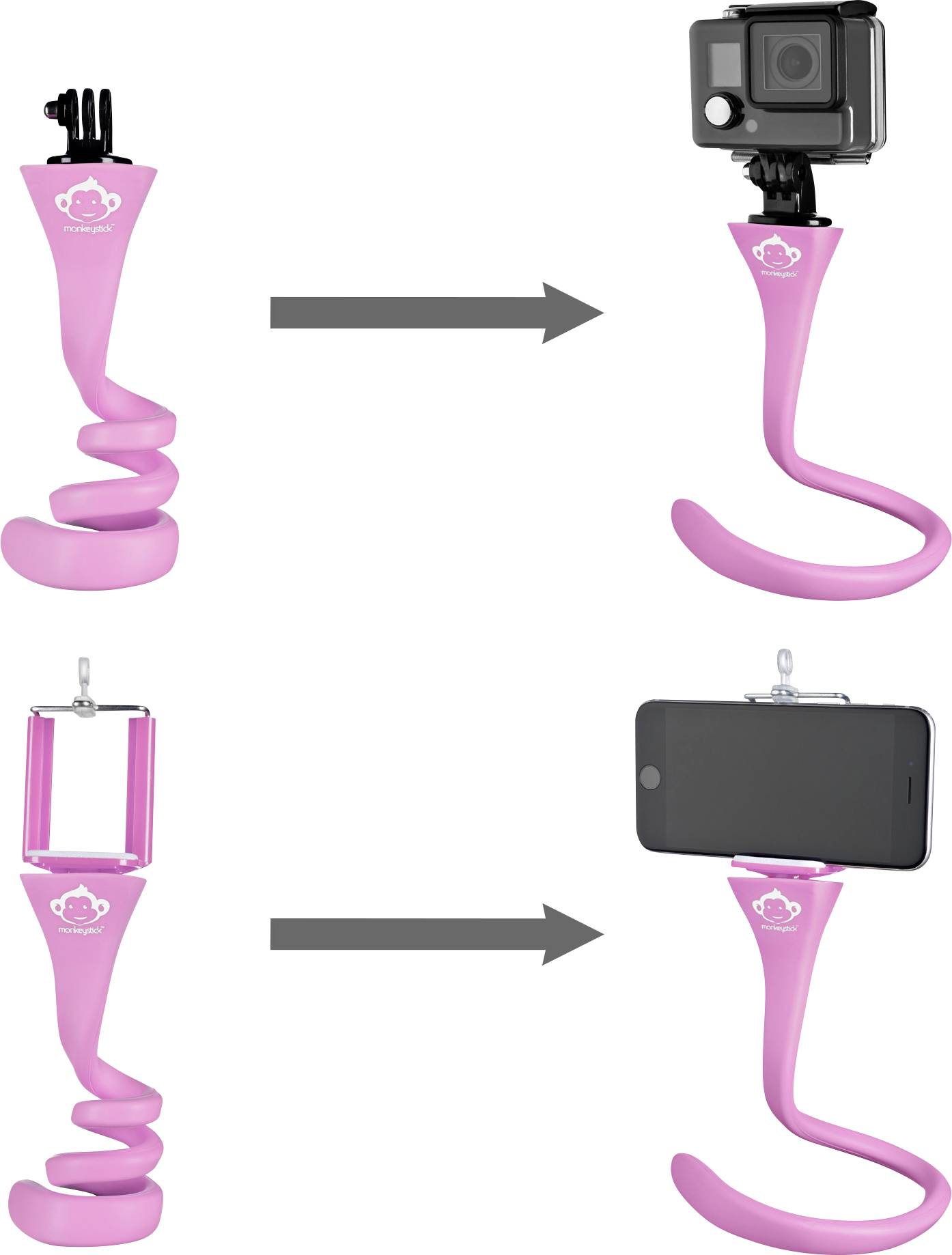 Monkeystick SELMONKEYP Selfie Stick Pink Bluetooth, inkl. Smartphonehalter