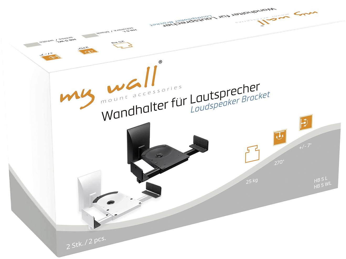 My Wall HB 5 WL Lautsprecher-Wandhalterung Drehbar, Neigbar Weiß 2St.