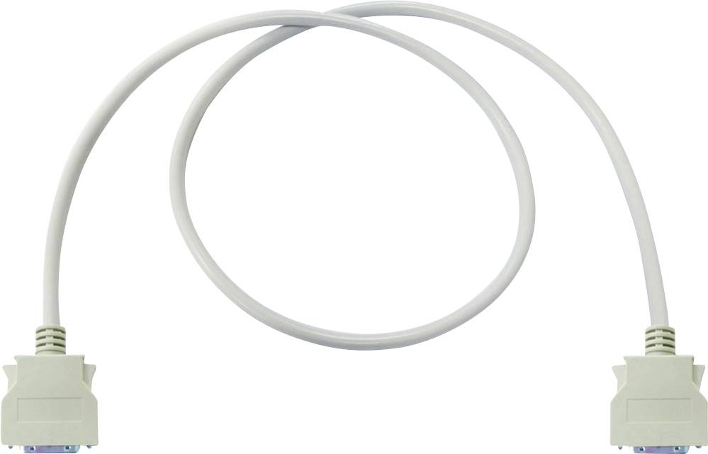 Ein graues, gewundenes Kabel mit zwei identischen Steckverbindern an den Enden, auf weißem Hintergrund.