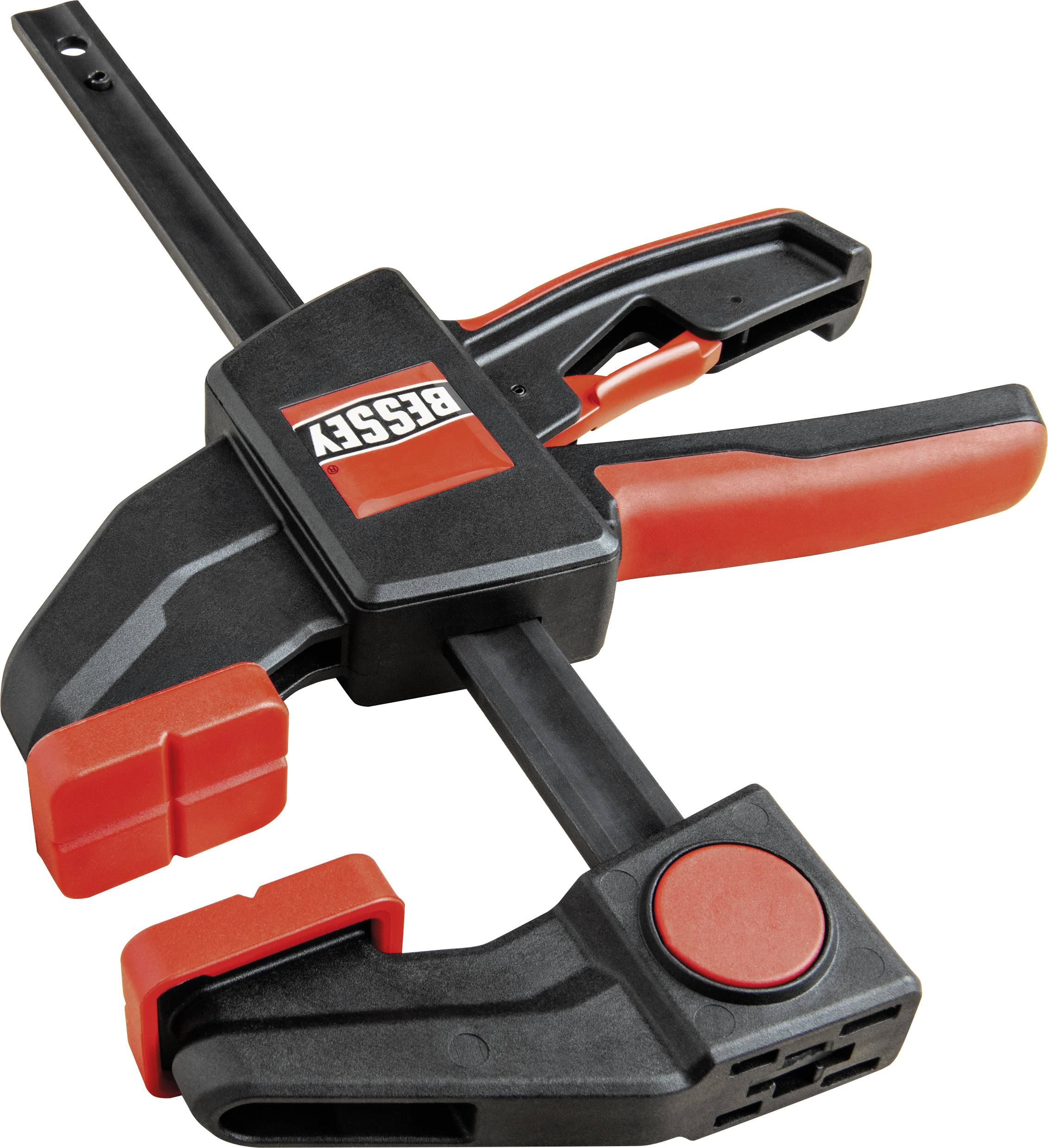 Eine schwarze und rote Schraubzwinge mit der Aufschrift 'BESSEY', geeignet zum Sichern von Materialien beim Arbeiten.