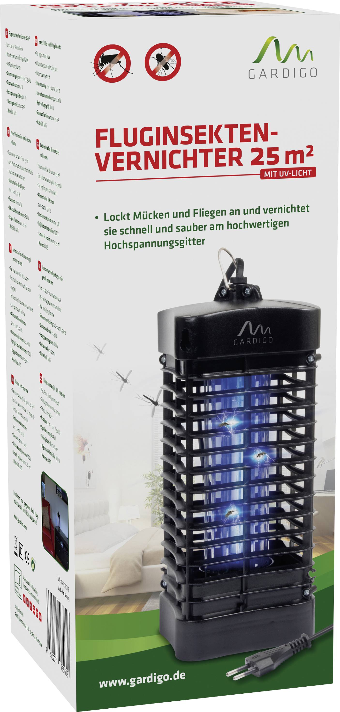 Gardigo 62303 UV-Insektenfänger UV-Licht, Stromgitter (B x H x T) 100 x 255 x 100mm Schwarz 1St.