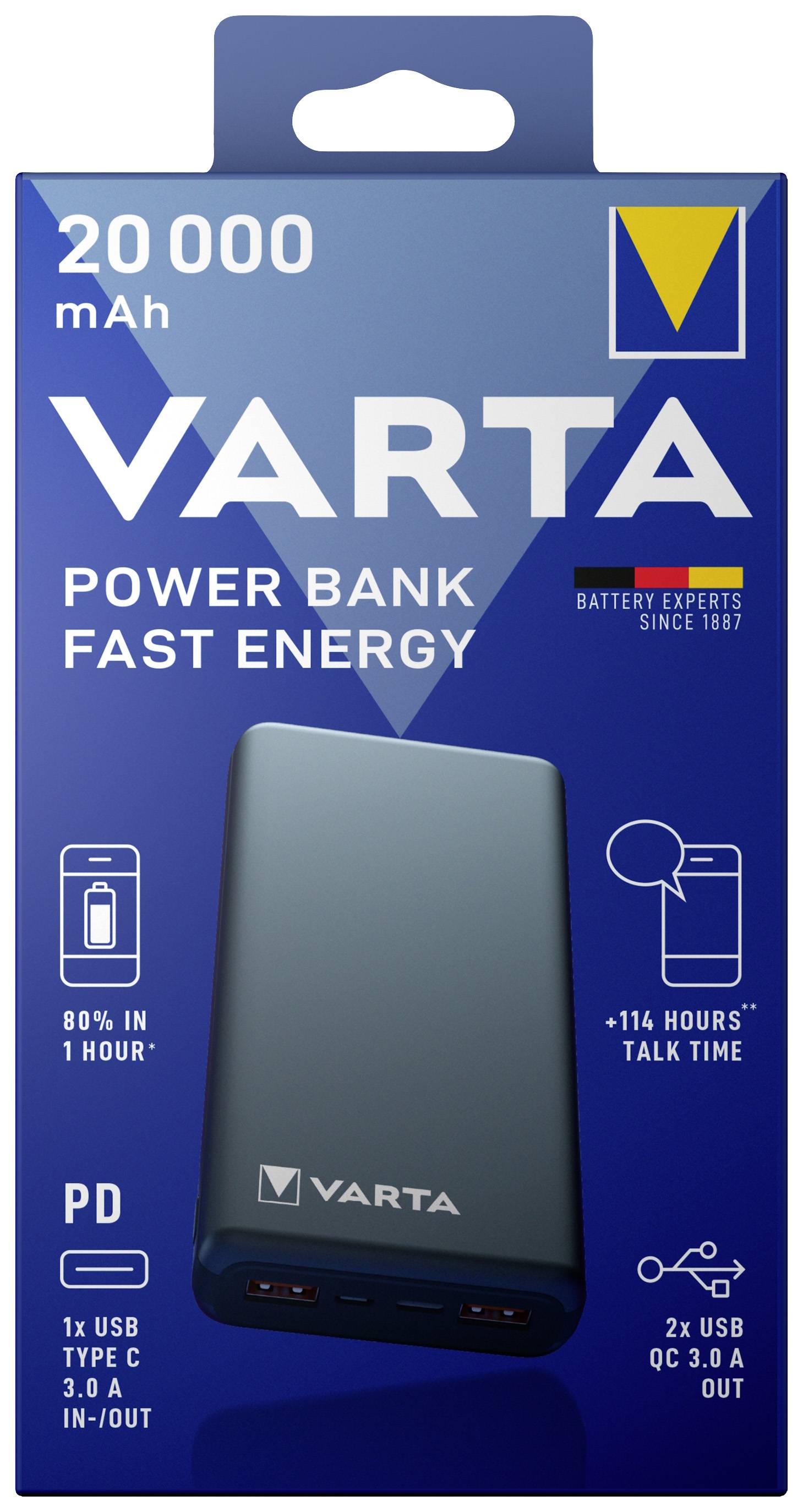Varta Power Bank Fast Energy 20000 Powerbank 20000 mAh Quick Charge 3.0 LiPo USB-C® Grau