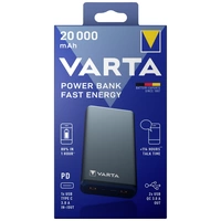 Varta Power Bank Fast Energy 20000 Powerbank 20000 mAh Quick Charge 3.0 LiPo USB-C® Grau Varta Power Bank Fast Energy 20000 Powerbank 20000 mAh Quick Charge 3.0 LiPo USB-C® Grau