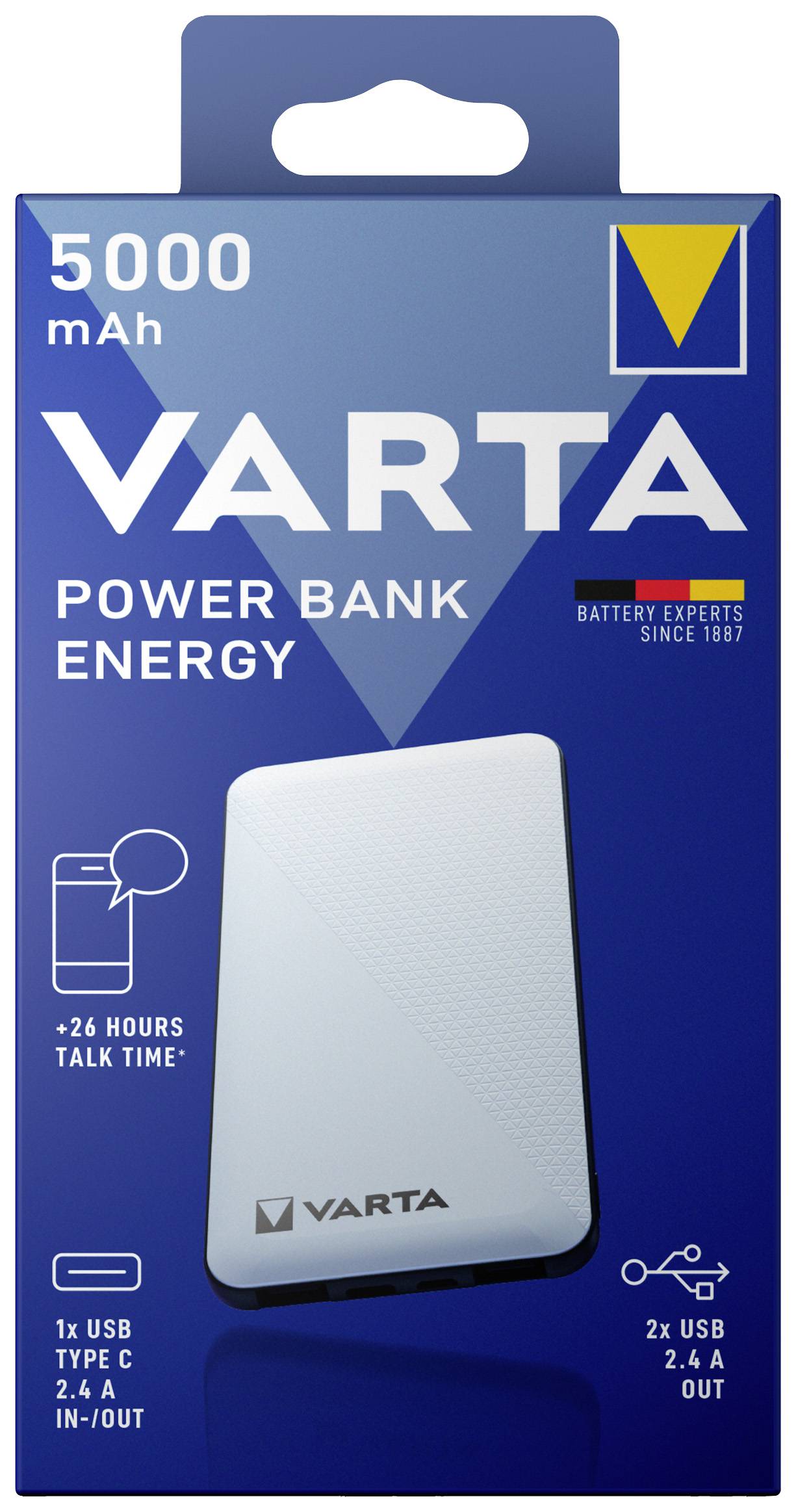 Varta Power Bank Energy 5000 Powerbank 5000 mAh LiPo USB-C® Weiß/Schwarz