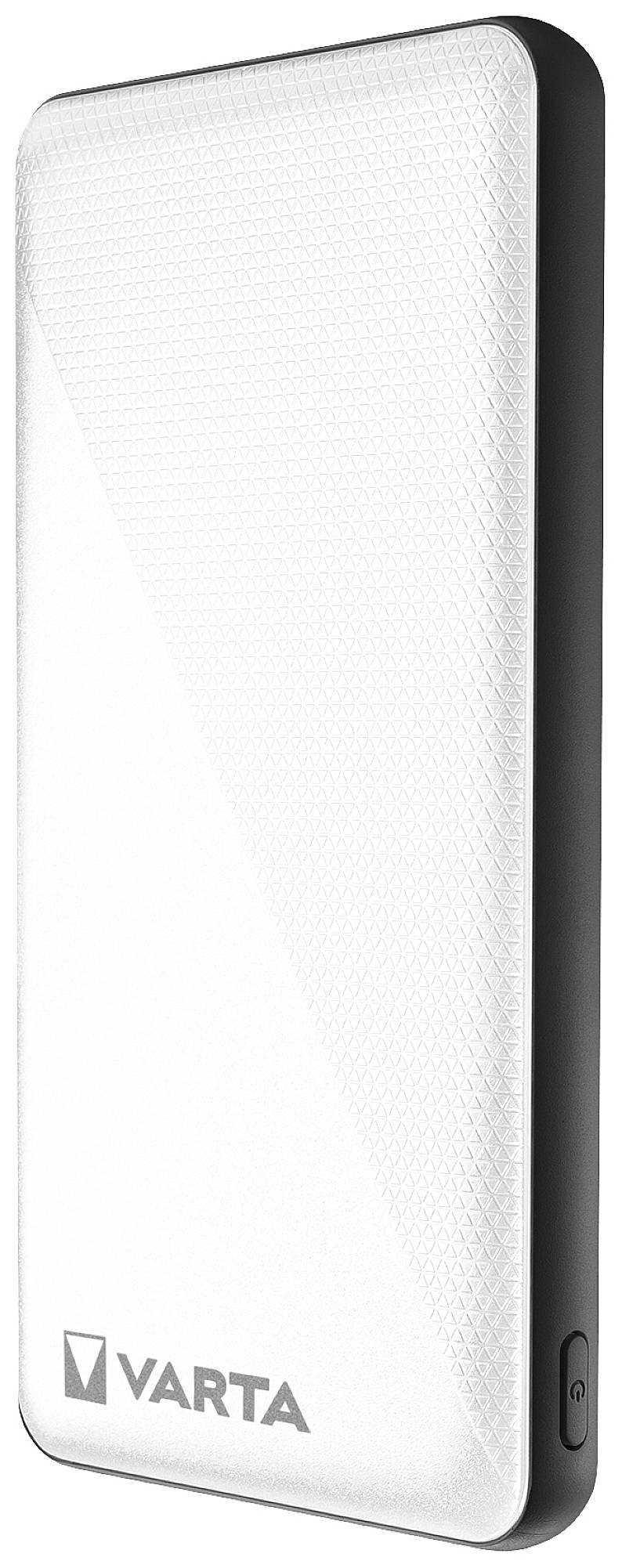 'VARTA' Powerbank in Schwarz und Weiß mit schlankem, rechteckigem Design.