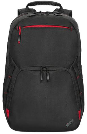 Schwarzer Laptop-Rucksack mit roten Details und mehreren Fächern. Ideal für den Transport von elektronischen Geräten und Zubehör.