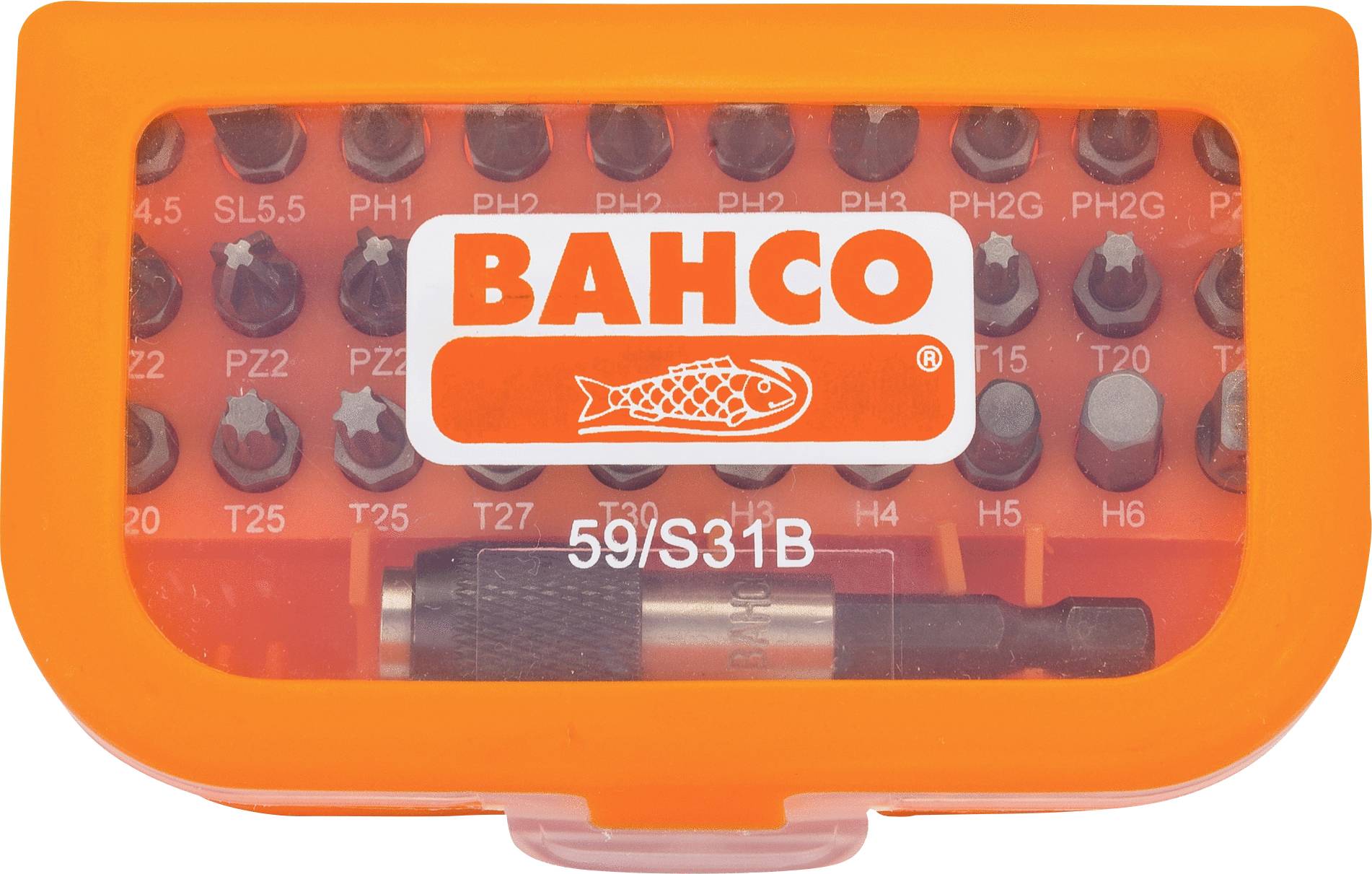 Bahco 59/S31B Bit-Set 31teilig Schlitz, Kreuzschlitz Phillips, Kreuzschlitz Pozidriv, Sechskant, Außen-Sechsrund (TX)