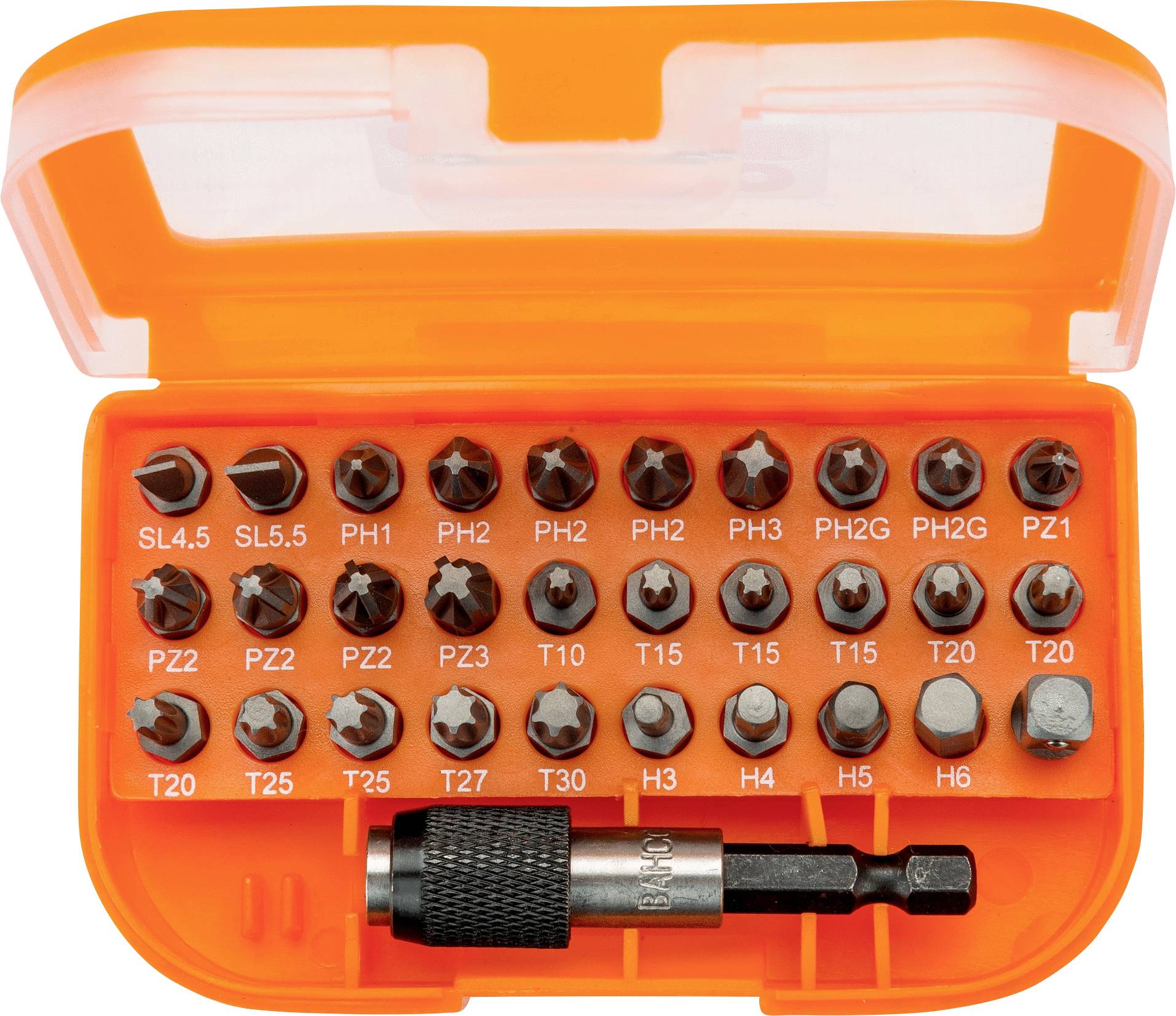Bahco 59/S31B Bit-Set 31teilig Schlitz, Kreuzschlitz Phillips, Kreuzschlitz Pozidriv, Sechskant, Außen-Sechsrund (TX)