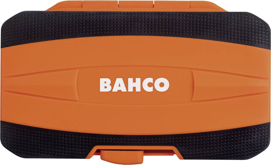 Ein orange-schwarzer Werkzeugkoffer mit dem weißen Schriftzug 'BAHCO' auf der Vorderseite.