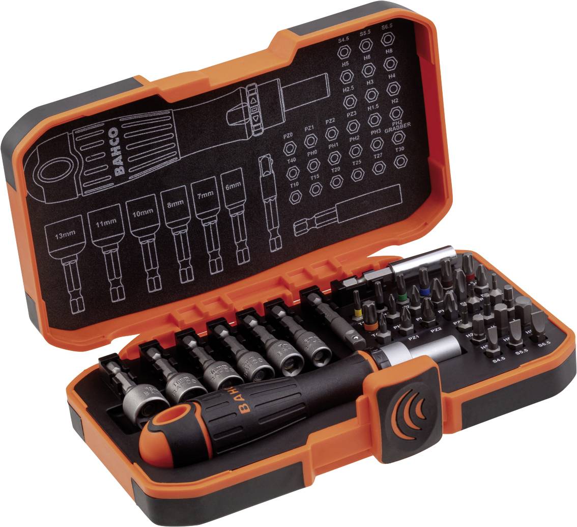 Bahco 59/S36BCR Bit-Set 36teilig Schlitz, Kreuzschlitz Phillips, Kreuzschlitz Pozidriv, Sechskant, Außen-Sechsrund (TX)