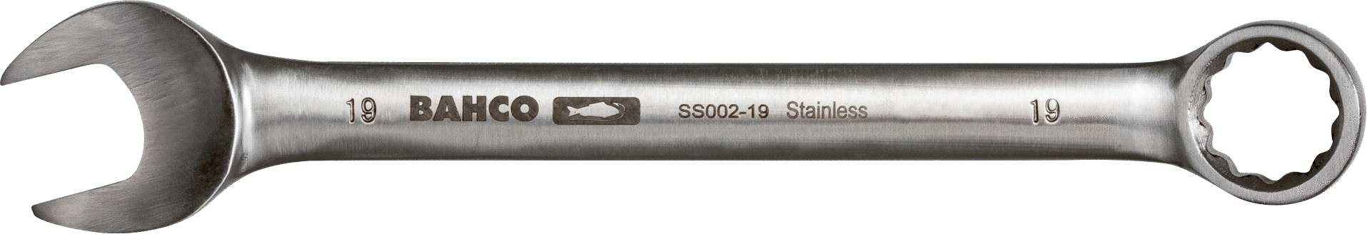 Ein silberner Gabelringschlüssel der Marke Bahco mit der Größe 19, geeignet für mechanische Arbeiten.