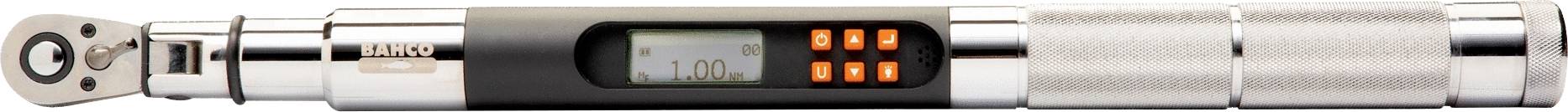 Ein digitaler Drehmomentschlüssel mit einem beleuchteten Display, das '10 Nm' anzeigt. Das Gerät hat eine Metalloberfläche mit einem geriffelten Griff.