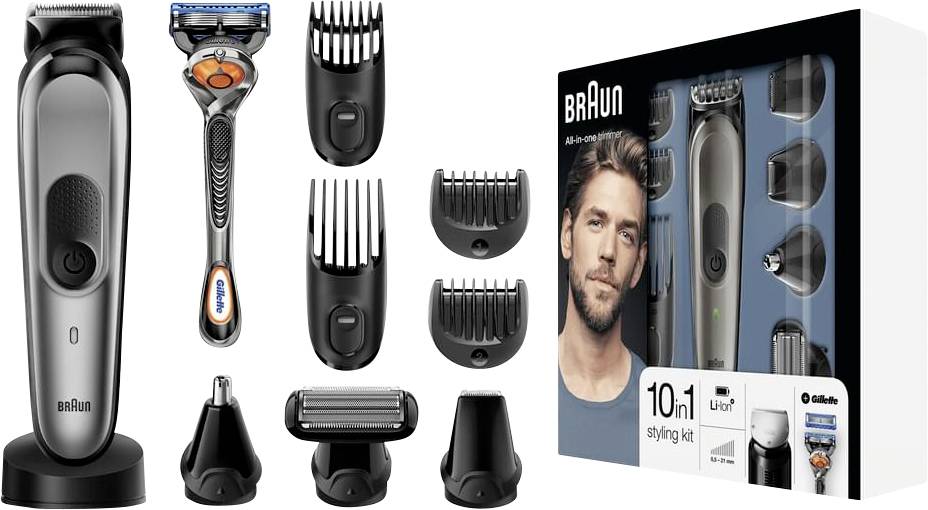 Braun MGK7021 Bartschneider, Körperhaartrimmer, Ohr-, Nasenhaartrimmer abwaschbar Silber